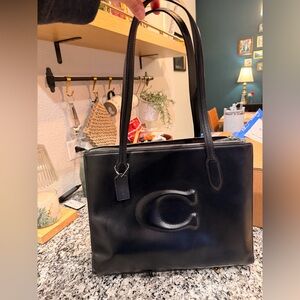 Coach Black Leather Nina Tote with Large C Logo
